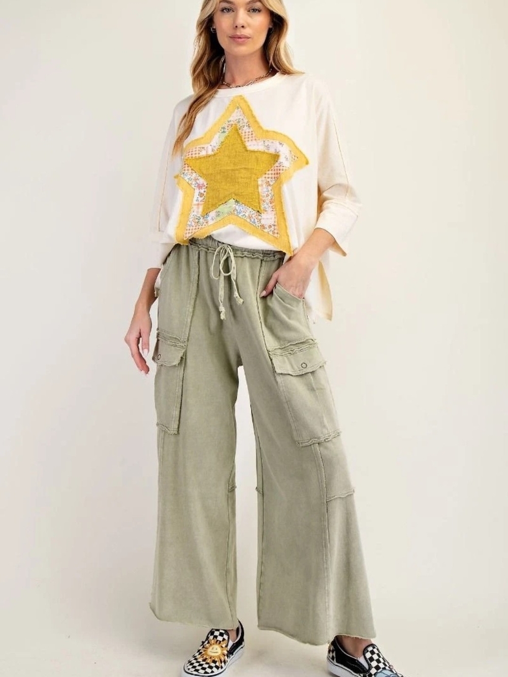 easel Olive Green Wide‑Leg Cargo Pants